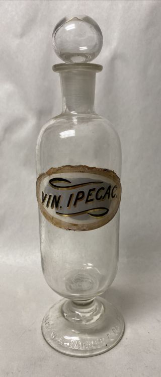Antique W.  R.  Warner & Co Phila Pa 1875 Pedestal Apothecary Bottle Jar Pharmacy