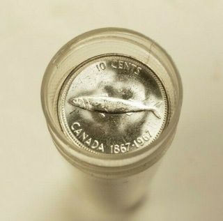 Unc Silver 1967 Canada 10 Cents Dime $5 Roll - 50 Coins