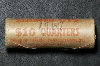 1967 Canada 25 Cents Imperial Bank Of Commerce Roll Silver Lynx Cat 12943