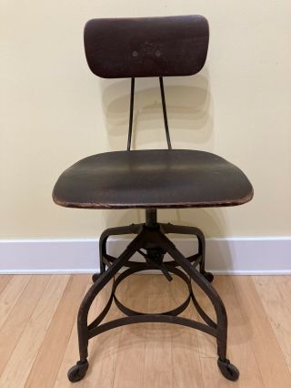 Vintage Antique Uhl Steel Toledo Drafting Chair Stool Industrial Wood Metal.
