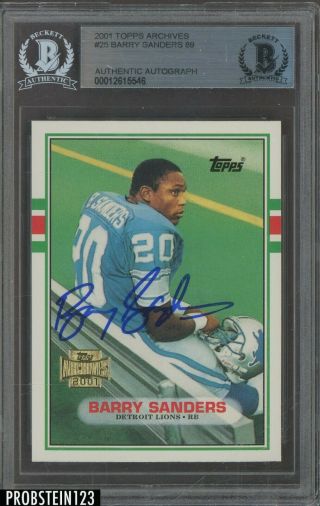 Barry Sanders Hof Signed 2001 Topps Archives 1989 Rc Retro Auto Bgs Bas