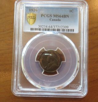 1926 Canada George V One Cent Brown Pcgs Ms - 64 Key Date Rare Grade