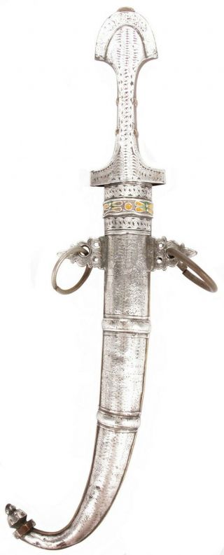 Antique Moroccan Jambiya Jambia Koumaya Knife Dagger Islamic Arms Silver Enamel