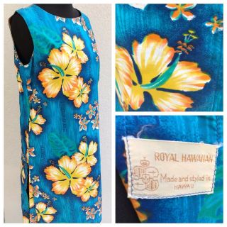 Vintage 60s Royal Hawaiian Mod Sleeveless Tropical Floral Print Shift Dress S M
