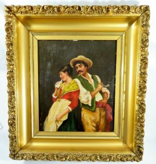 Antique Oil On Board Of A Young Italian Couple Circa 1900,  American
