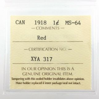 1918 ICCS Graded State 64 Canada Red One 1 Cent Large Penny KM 21 Coin T453 2