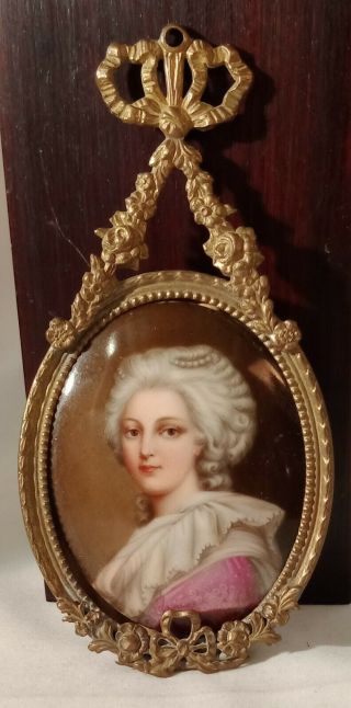Antique 19th C.  Miniature Portrait Courtesan Painting On Porcelain