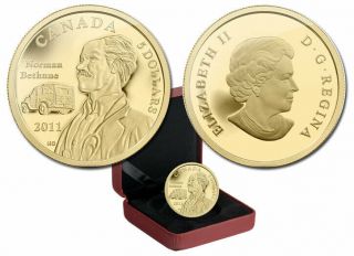 Canada Gold Dr.  Norman Bethune $5 Proof Coin.  9999 Fine 1/10 Oz 2011