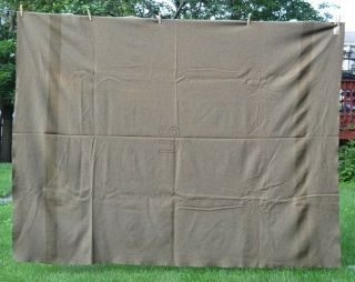 Antique Wwi Us Army Military Wool Blanket,  1917 Olive Brown,  65 " X 83 "