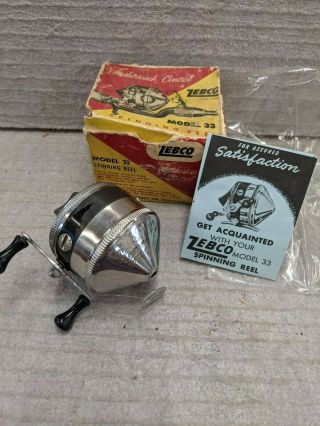 Vintage Zebco 33 Fishing Reel And Paperwork - Feathertouch - Made N Usa