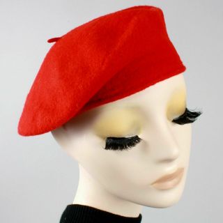 Vintage Red 100 Wool Felt Slouch Beret Hat Tam O 