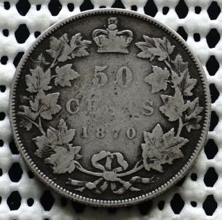 1870 Canada Silver Fifty Cent Coin ♛ Queen Victoria ♛ Old Half Dollar