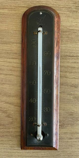 Antique Tycos Accuratus Taylor Instruments 8 3/4 " Oak & Copper Wall Thermometer