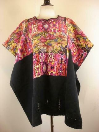 Black Plus Colorful Huipil Guatemala Guatemalan Woven Cotton Embroidered Antique