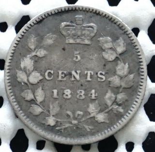 1884 Canada Silver Five Cent Coin ♛ Queen Victoria ♛ Key Collectable