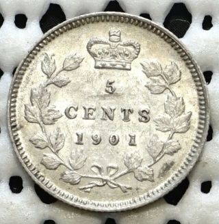 1901 Canada Silver Five Cent Coin ♛ Queen Victoria ♛ Unc Lustrous