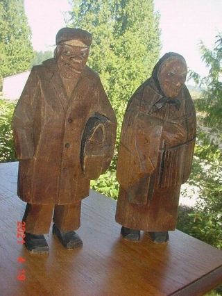 Large 10.  5 Inch Anri Carved Wood Figures Italy Or Black Forest Germany