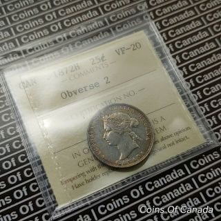 1872 H Canada 25 Cents Silver Quarter - Iccs Vf - 20 Obverse 2 Coinsofcanada