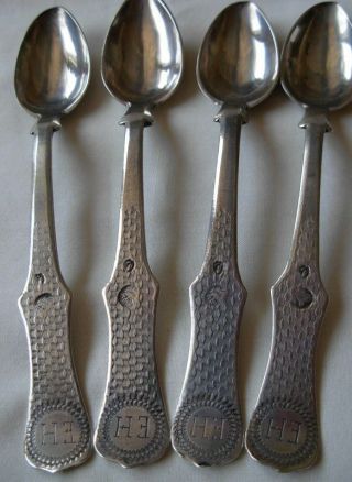 Set Of 4 Antique Turkish Ottoman Sterling Silver Tea Spoons - - 136 Grams