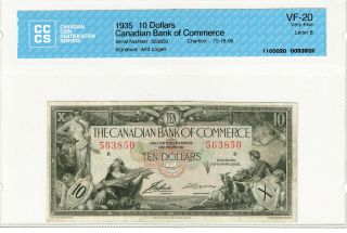 1935 $10 Canadian Bank Of Commerce - Vf20 3932