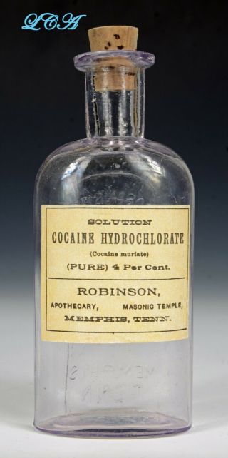 Cocaine Antique Robinson Apothecary Bottle Embossed W/ Cocaine Label