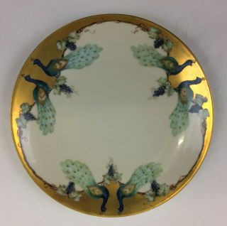 Porcelain Manufactory Hermann Ohme Silesia Plate Gold Peacock 8 1/4 " Antique