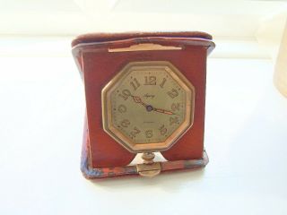 Vintage Asprey Art Deco Octagonal 8 Day Folding Leather Travel Clock.