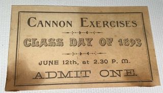 Rare Antique American Princeton University Class Day Cannon Exercises Ticket Nj