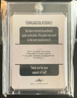 Cal Ripken Jr 2018 Autograph 2018 (In The Game Auto) Printing Plate 1/1 3