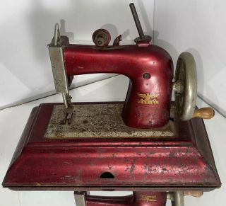 Antique Casige Hand Crank Child Toy Sewing Machine Germany Red
