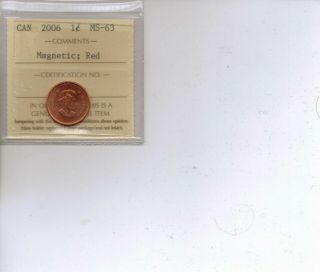 2006 No Logo No P Magnetic 1 Cent Coin Canadian Graded Iccs Ms - 63