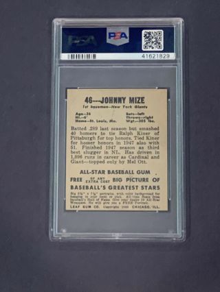 1948 Leaf Johnny Mize HOF 46 York Giants PSA 5 EX 2