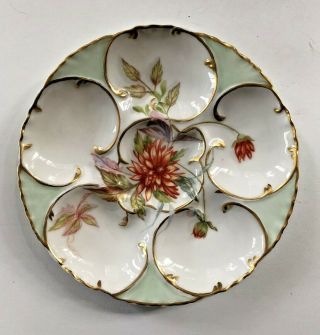 Haviland Limoges French Hp Floral Antique Porcelain Oyster Plate Artist Signed - 3
