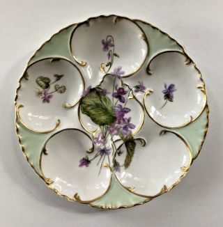 Haviland Limoges French Hp Floral Antique Porcelain Oyster Plate France - 2