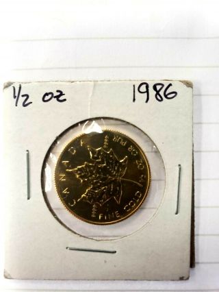 1986 Canada Gold Maple Leaf 1/2 Oz $20 Bu.  9999 Fine