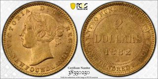 Newfoundland,  Canada,  1882 H Victoria 2 Dollar Gold.  Pcgs Ms 61.  25,  000 Mintage.