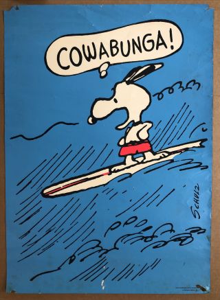 Cowabunga Snoopy Surfing Poster Schulz Peanuts 1960s Cartoon Comic