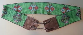 05/28 Antique Native American 2 3/4 " Wide Green And Multi - Color Beaded Belt