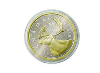 2015 Canada Big Coin Series: 25 - Cent - 5 Oz.  Fine Silver & Gold - Plated Coin Rcm