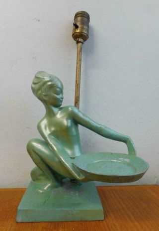 Art Deco Cast Metal Frankart Usa Sculpture Lady Figurine Table Lamp 1920s A/f