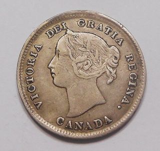 1894 Five Cents Silver Vf Scarce Date Key Queen Victoria Canada 5¢