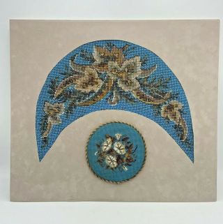 Antique Victorian Beadwork Needlepoint Panel & Round Cushion Floral
