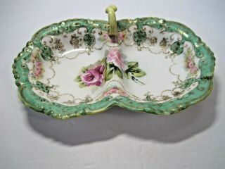 Antique Noritake Hand Painted Moriage Porcelain Nut Candy Dish Nippon 1891 - 1921