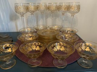 Antique French Gilded Crystal Glasses | 24k Gol D Plated Stem Glasswares