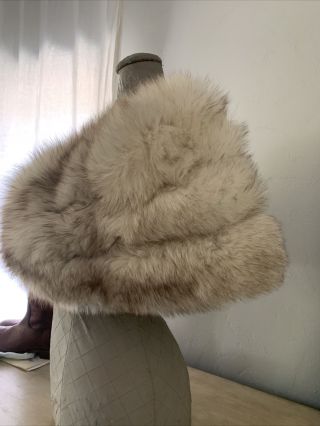 Vintage Off - White silver Fox Fur Shoulder Wrap Cape Stole shrug capelet jacket 2