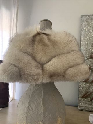 Vintage Off - White silver Fox Fur Shoulder Wrap Cape Stole shrug capelet jacket 3