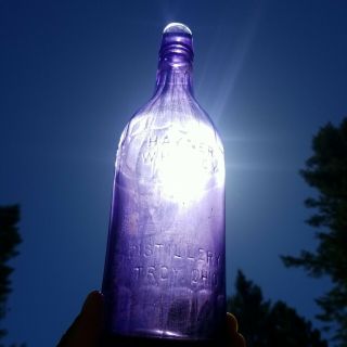 Deep Old Purple Antique Whiskey Bottle Troy,  Ohio - Antique Lavender Liquor Jug
