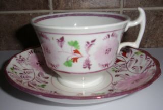 Antique Pink Luster Lusterware Tea Cup & Saucer Floral