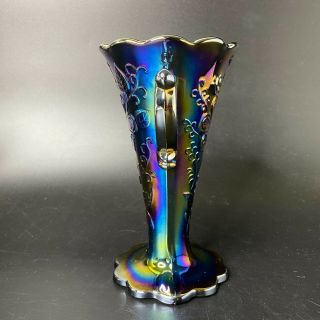 Antique Dugan Mary Ann Purple Amethyst Iridescent Carnival Glass Trumpet Vase 2