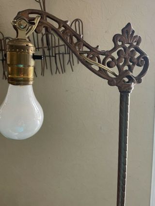 Antique Ornate Cast Iron Bridge Arm Floor Lamp